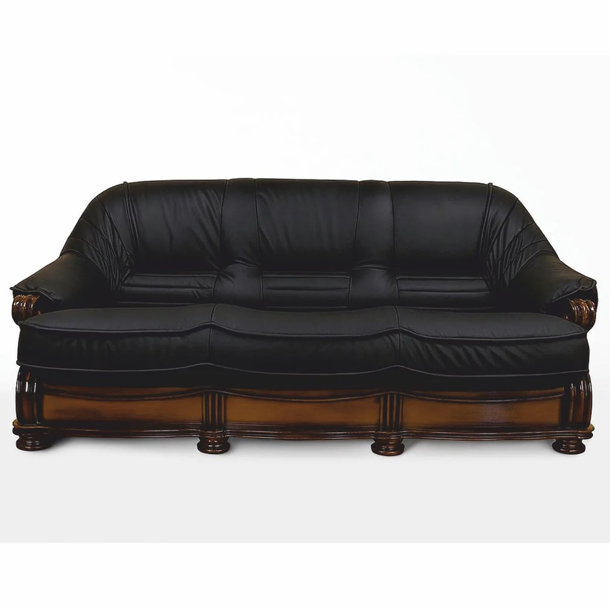 Luxus Barock Leder Sofa Schwarz / Dunkelbraun 220 cm - Barock Möbel