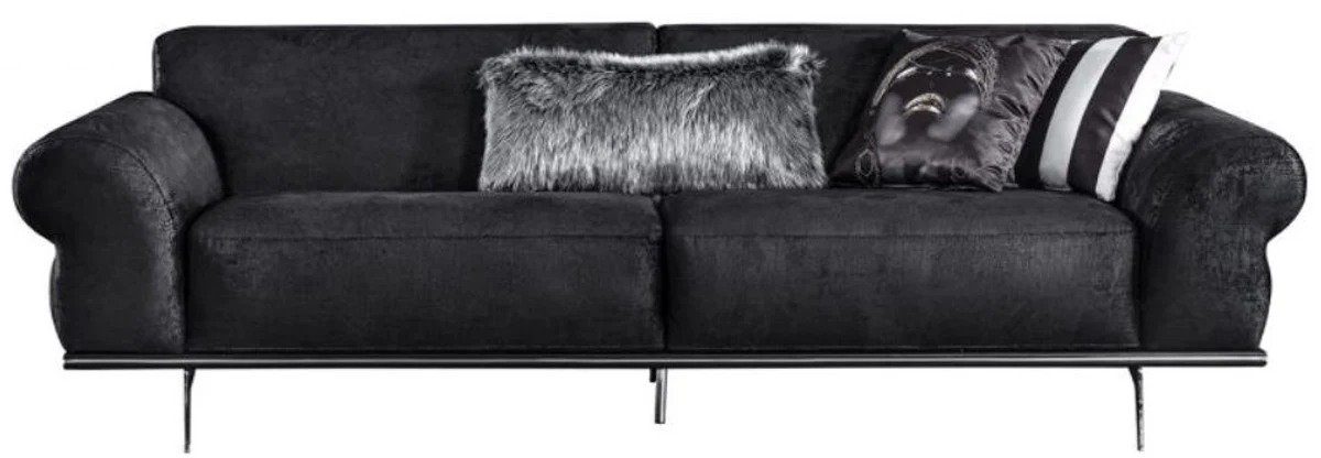 Luxus Art Deco Wohnzimmer Sofa Schwarz / Silber 240 x 95 x H. 63 cm - Luxus Wohnzimmer Möbel