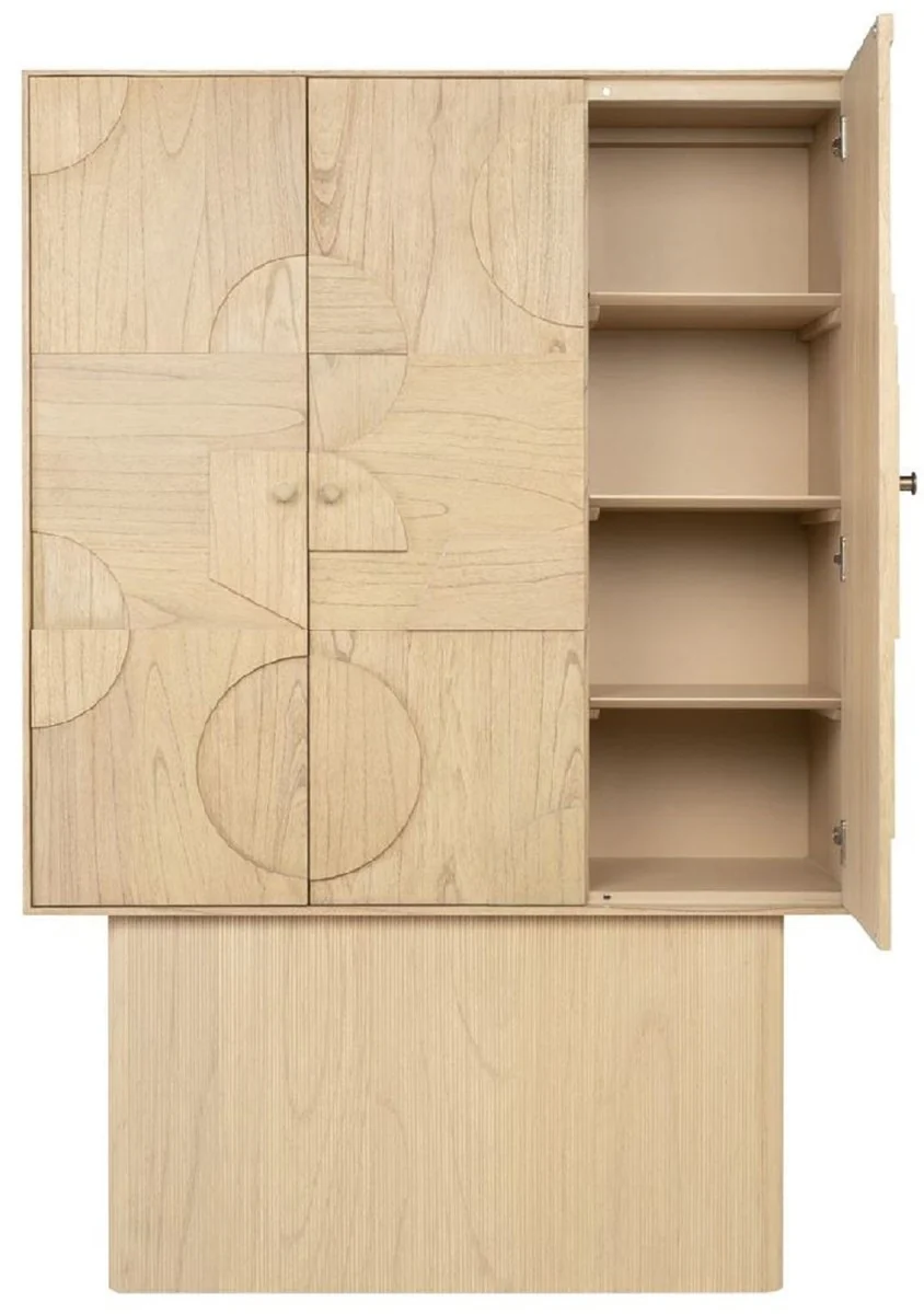 Luxus Designer Schrank Naturfarben 130 x 45 x H. 190 cm - Massivholz Regalschrank mit 3 Türen - Schlafzimmer Schrank - Wohnzimmer Schrank - Büro Schrank - Luxus Möbel