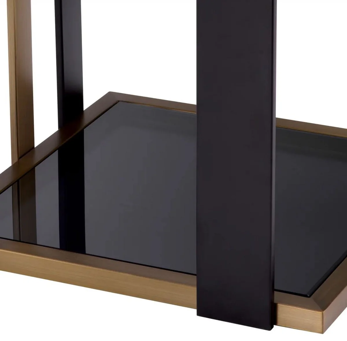 Luxus Beistelltisch Messing / Schwarz / Grau 47,5 x 47,5 x H. 55,5 cm - Quadratischer Tisch mit Glasplatten - Wohnzimmer Möbel - Luxus Möbel - Luxus Qualität