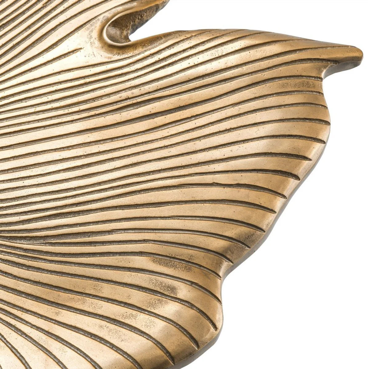 Designer Beistelltisch Vintage Messingfarben / Schwarz / Gold 75 x 64 x H. 38,5 cm - Aluminium Tisch im Ginkgoblätter Design - Luxus Qualität