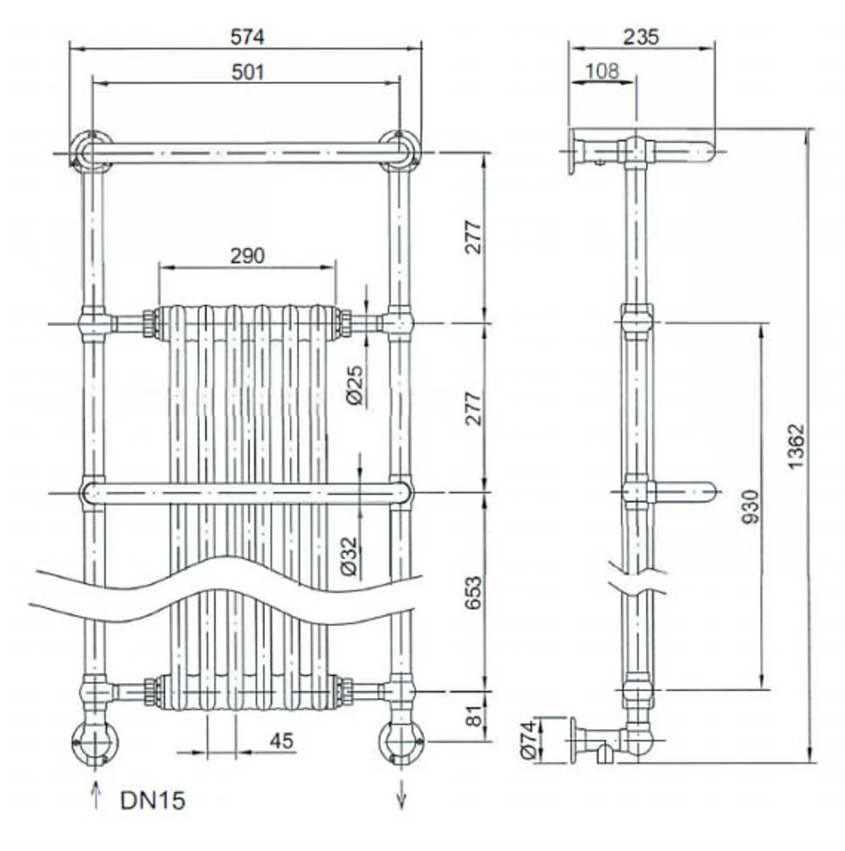 Luxus Badheizung 1413 x 576 mm - Handtuchheizkörper - Vintage Bad Heizkörper Handtuchhalter Weiß / Chrom