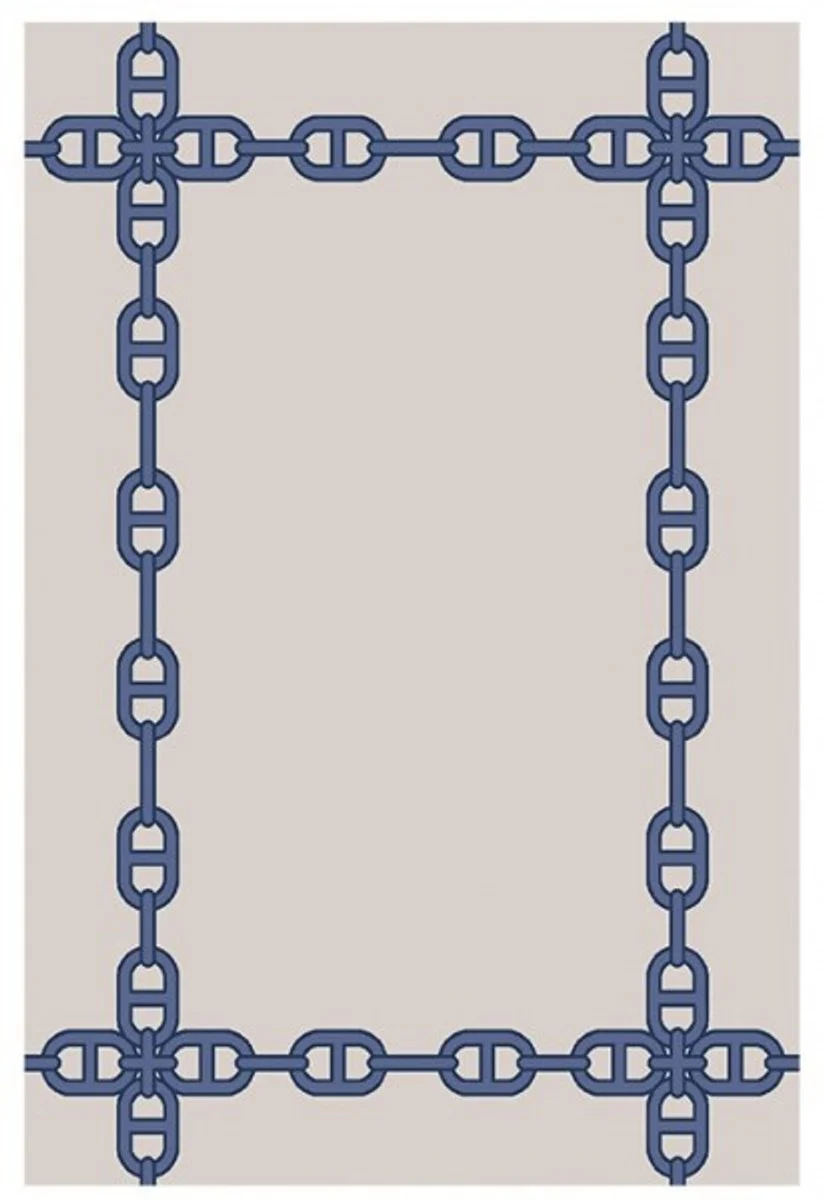 Wunderschöner Luxus Teppich aus 100% Neuseeland-Wolle, Blau/Creme, Samtweich 200 x 300 cm - Hochwertige Qualität