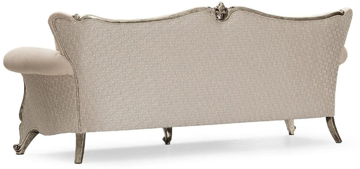 Luxus Barock Wohnzimmer Sofa Creme / Silber / Antik Silber - Handgefertigtes Barockstil Sofa mit dekorativen Kissen - Luxus Wohnzimmer Möbel im Barockstil - Barock Möbel