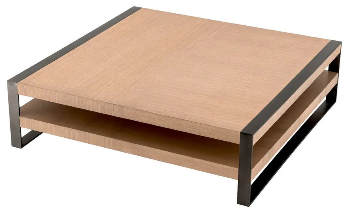 Luxus Couchtisch Naturfarben / Bronze 150 x 150 x H. 42,5 cm - Quadratischer Wohnzimmertisch - Wohnzimmer Möbel - Massivholz Möbel - Luxus Möbel - Luxus Einrichtung