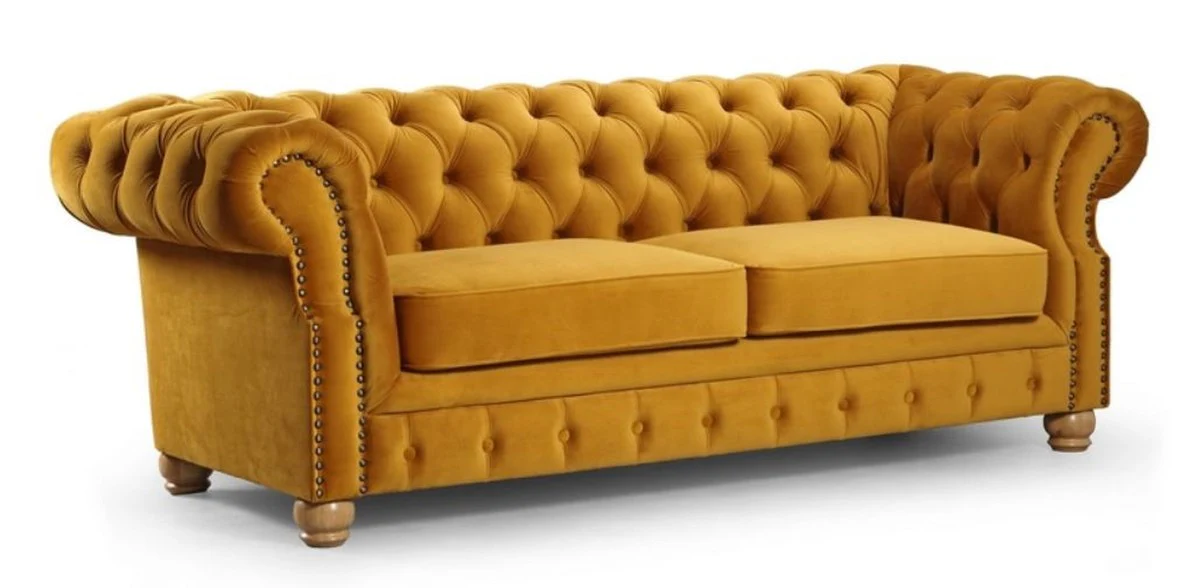 Luxus Chesterfield 2er Sofa Ocker / Hellbraun 167 x 93 x H. 77 cm - Chesterfield Wohnzimmer Sofa - Chesterfield Wohnzimmer Möbel