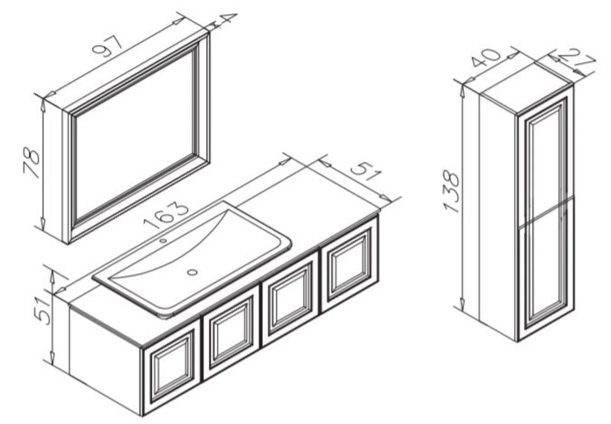 Luxus Badezimmer Set Weiß / Gold - 1 Waschtisch mit Waschbecken & 1 Wandspiegel & 1 Wandschrank - Luxus Badezimmer Möbel