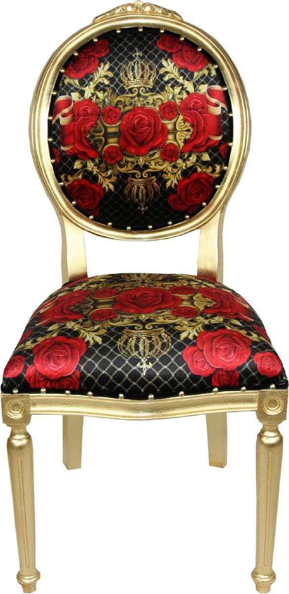 Pompöös by Luxus Barock Esszimmerstühle Rosen Schwarz / Rot / Gold - Pompööse Barock Stühle designed by Harald Glööckler - 6 Esszimmerstühle