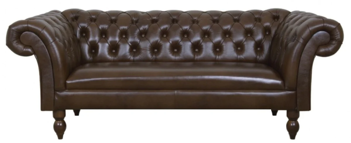 Luxus Echtleder 2er Sofa Dunkelbraun 180 x 90 x H. 80 cm - Wohnzimmermöbel im Chesterfield Design