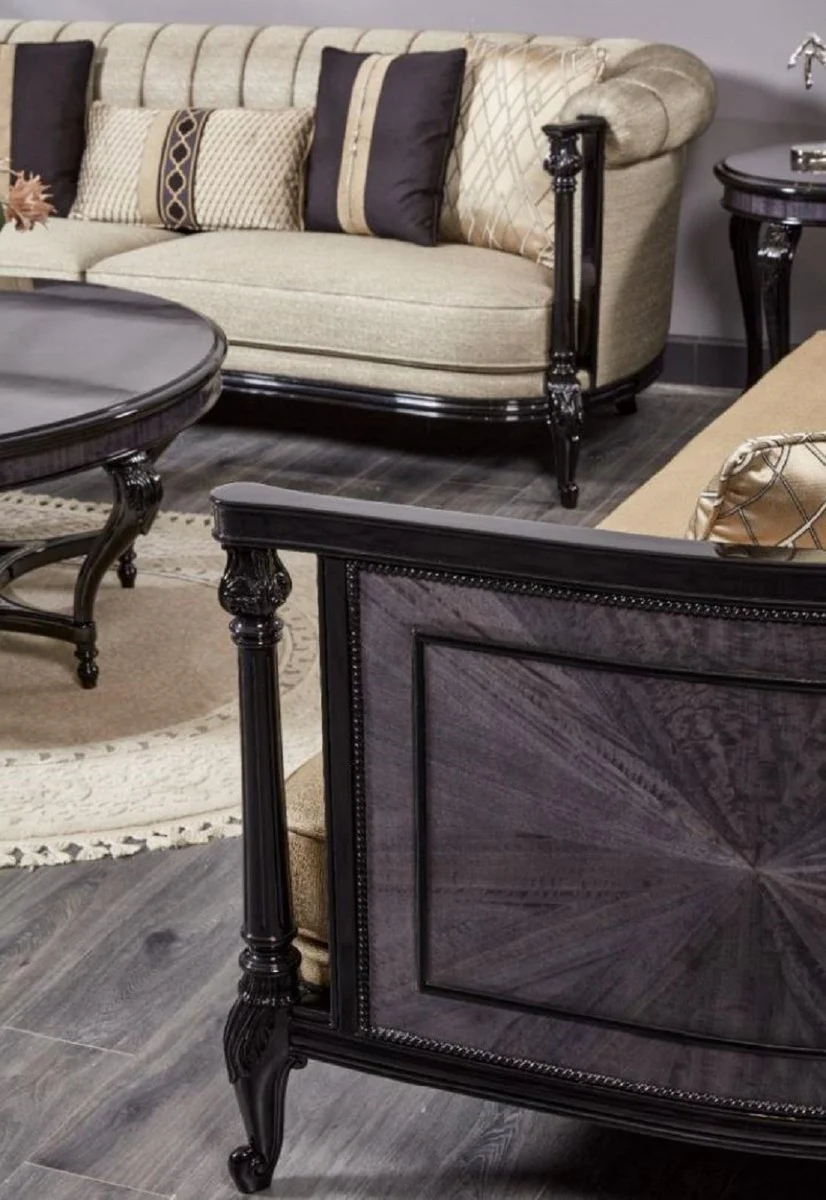 Luxus Barock Sofa Gold / Blau / Schwarz - Prunkvolles Wohnzimmer Sofa - Barockstil Wohnzimmer Möbel - Luxus Möbel im Barockstil - Barock Einrichtung - Edel & Prunkvoll