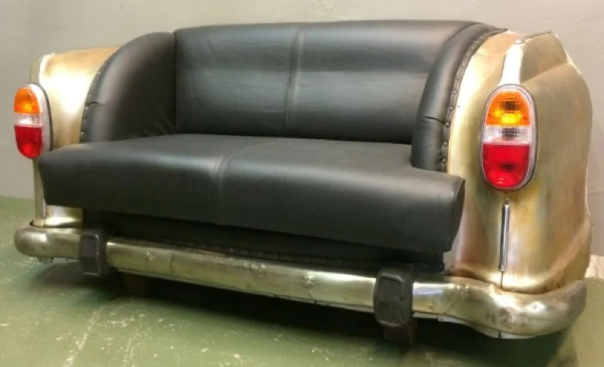 Designer Autosofa Schwarz / Gold / Silber 163 x 70 x H. 78 cm - Wohnzimmer Sofa im Auto Design - Wohnzimmer Auto Möbel