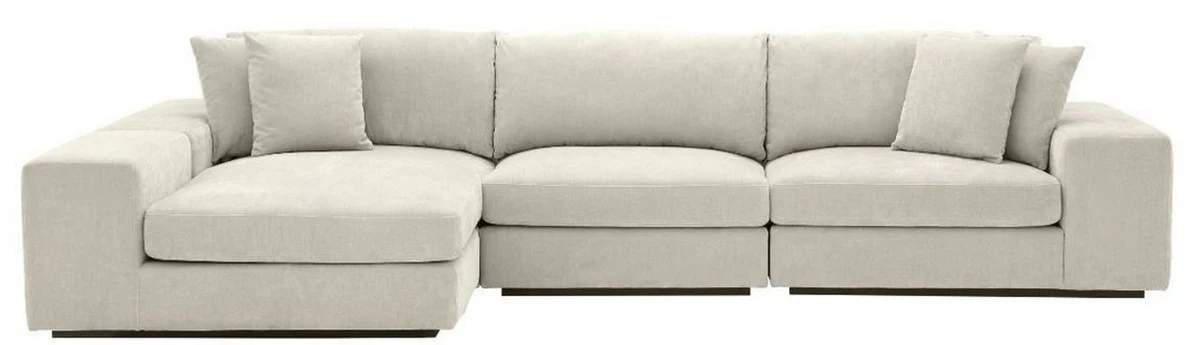 Luxus Ecksofa Sandfarben / Schwarz 380 x 200 x H. 90 cm - Wohnzimmer Sofa mit Kissen - Luxus Qualität