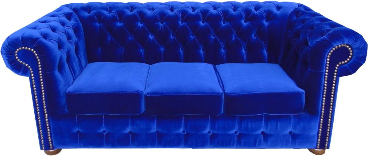 Chesterfield 3er Sofa in Royalblau 200 x 90 x H. 78 cm - Luxus Qualität