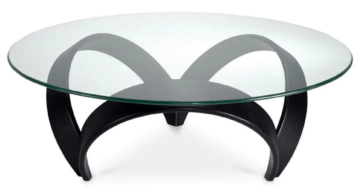 Luxus Couchtisch Schwarz Ø 110 x H. 36,5 cm - Runder Wohnzimmertisch mit Glasplatte - Wohnzimmer Möbel - Hotel Möbel - Luxus Möbel - Luxus Kollektion