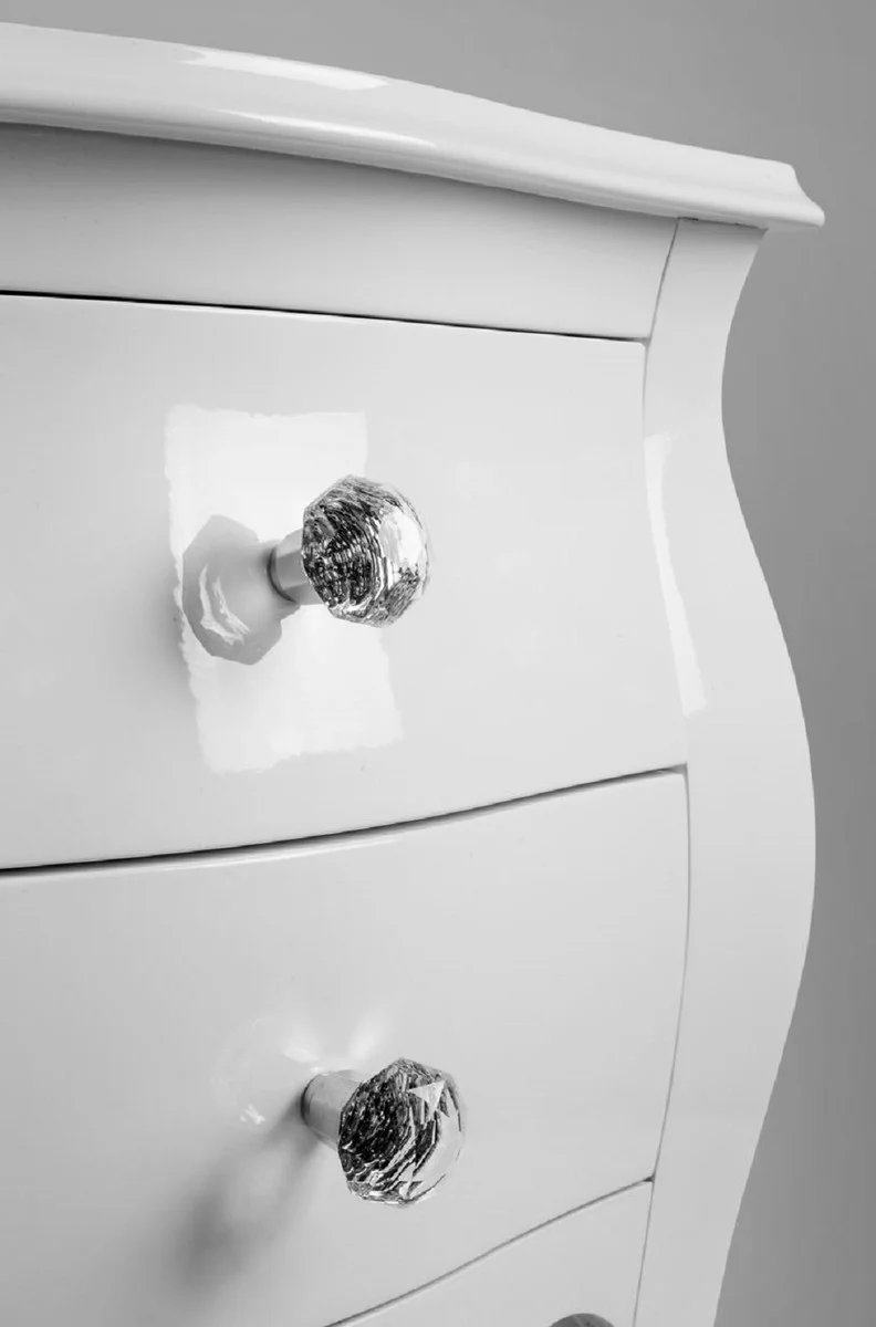 Luxus Barock Nachtkommode mit 2 Schubladen Hochglanz Weiß - Handgefertigter Barock Nachttisch - Barock Schlafzimmer Möbel - Luxus Möbel in Barockstil - Barock Möbel