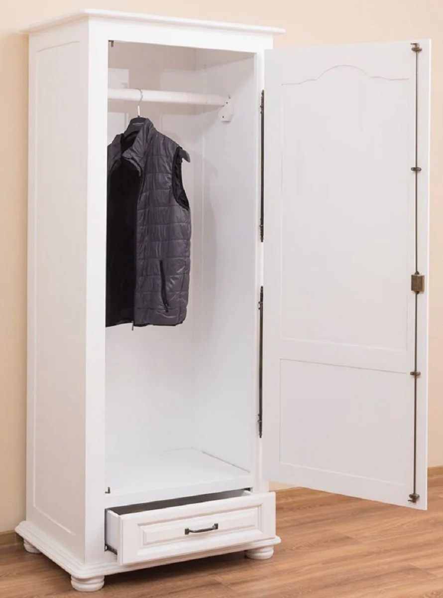 Landhausstil Schlafzimmerschrank / Kleiderschrank mit Tür und Schublade Weiß 79,5 x 54 x H. 186 cm - Schlafzimmermöbel