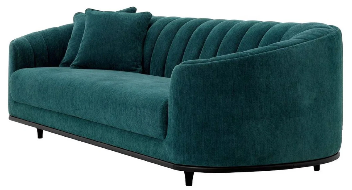 Luxus Sofa Grün / Schwarz 240 x 96 x H. 74,5 cm - Wohnzimmer Sofa mit 2 Kissen - Wohnzimmer Möbel - Luxus Möbel - Wohnzimmer Einrichtung - Luxus Einrichtung - Luxus Qualität