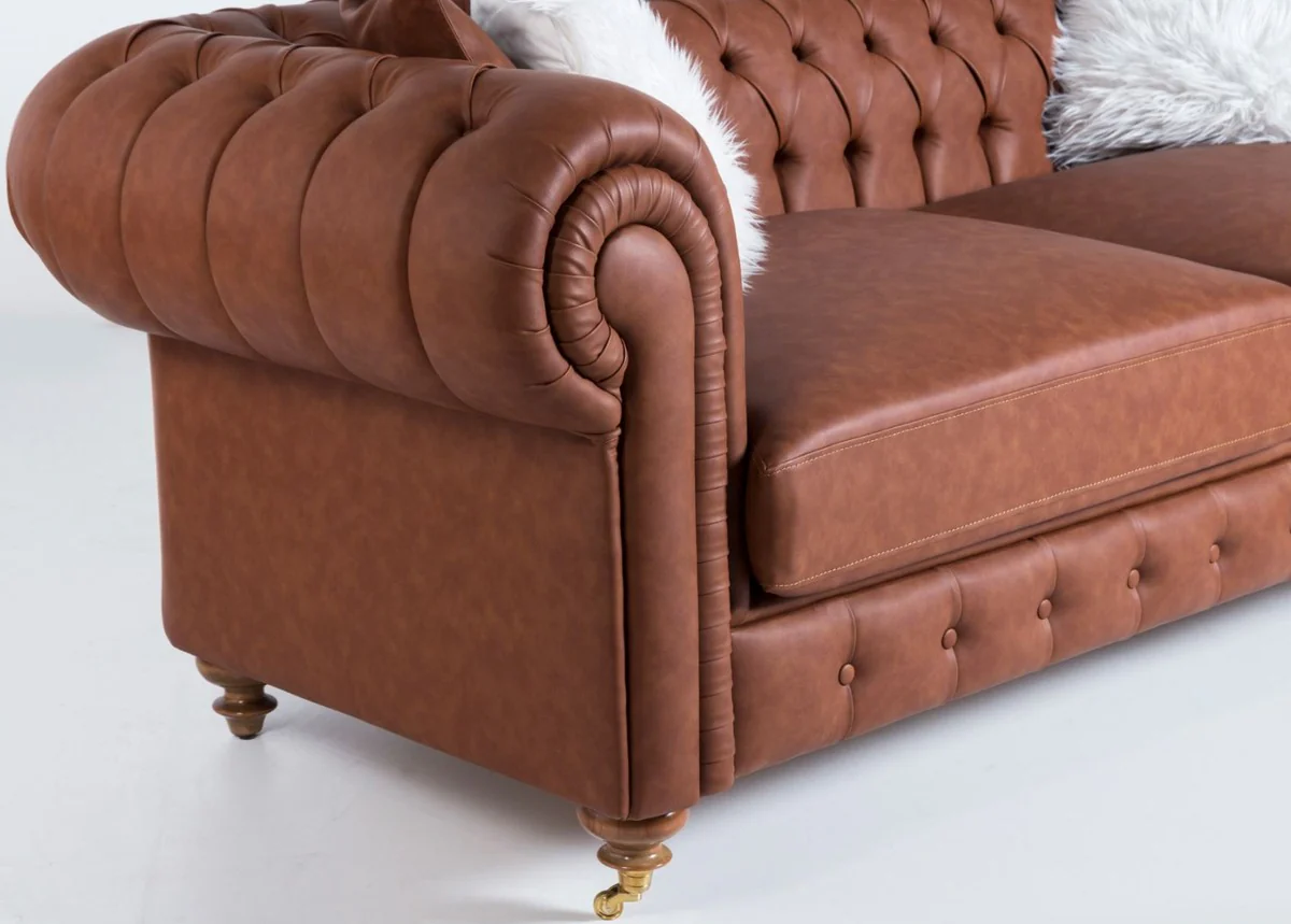 Luxus Chesterfield Sofa Braun 240 x 100 x H. 78 cm - Edles Wohnzimmer Sofa - Chesterfield Möbel