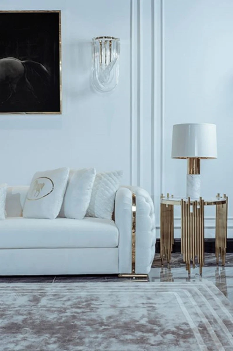 Luxus Sofa Weiß / Gold 265 x 83 x H. 73 cm - Modernes Wohnzimmer Sofa - Wohnzimmer & Hotel Möbel - Luxus Kollektion