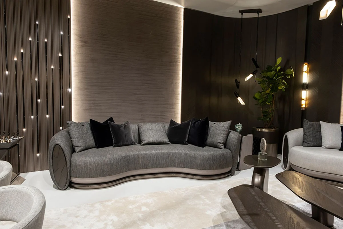 Luxus Sofa Schwarz / Grau / Dunkelbraun / Bronze 300 x 130 x H. 76 cm - Wohnzimmer Sofa - Hotel Sofa - Wohnzimmer Möbel - Hotel Möbel - Luxus Möbel - Luxus Kollektion