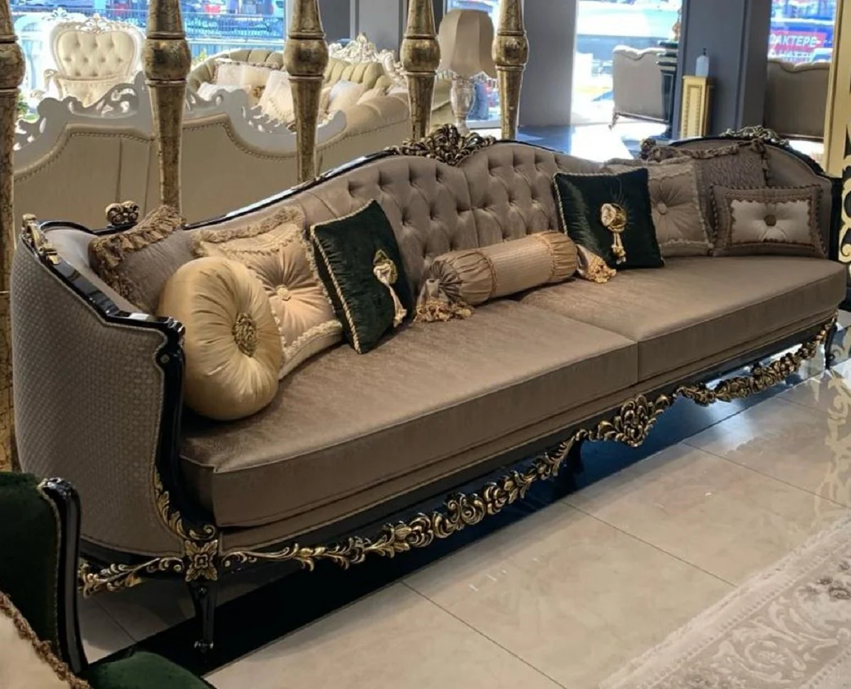 Luxus Barock Sofa Silber / Schwarz / Gold - Prunkvolles Wohnzimmer im Barockstil - Barock Wohnzimmer Möbel - Edel & Prunkvoll