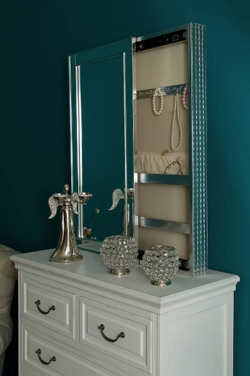 Luxus Schmuckschrank Silber 40 x 9 x H. 80 cm - Spiegelschrank mit verspiegelter Schiebetür