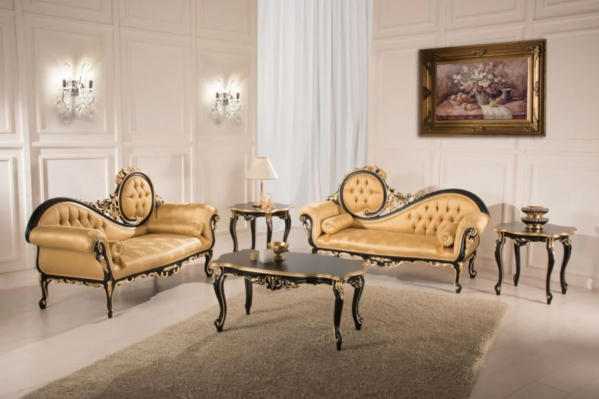 Luxus Barock Wohnzimmer Sofa Gold / Schwarz 170 x 70 x H. 100 cm - Barockstil Wohnzimmer Möbel - Edel & Prunkvoll