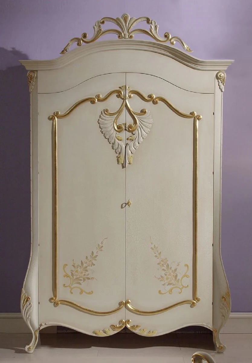 Luxus Barock Schlafzimmerschrank Creme / Gold - Prunkvoller Barock Kleiderschrank - Luxus Schlafzimmer Möbel im Barockstil - Edel & Prunkvoll - Luxus Qualität - Made in Italy