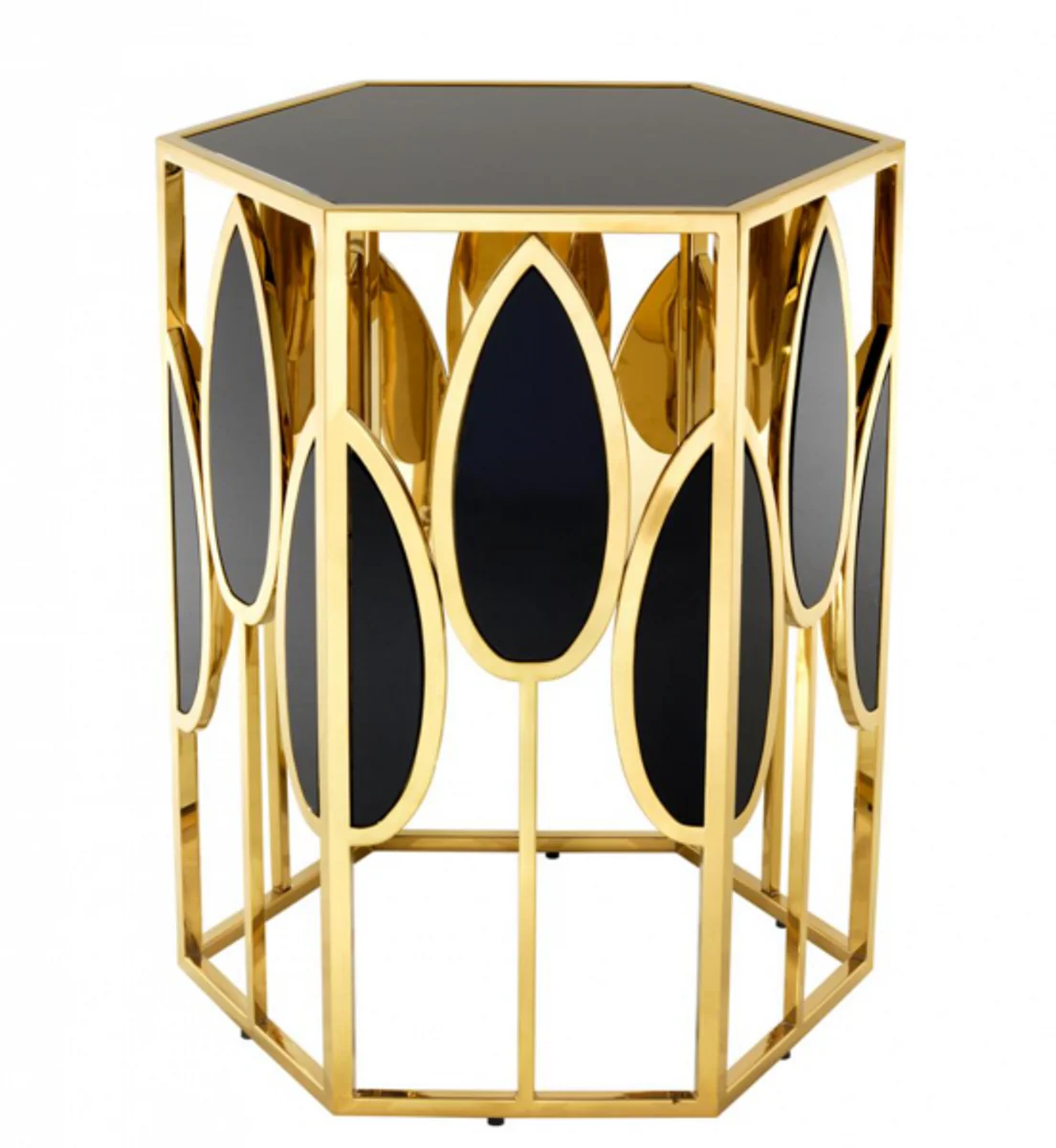 Luxus Art Deco Designer Beistelltisch Gold mit schwarzem Glas - Luxus Beistelltisch