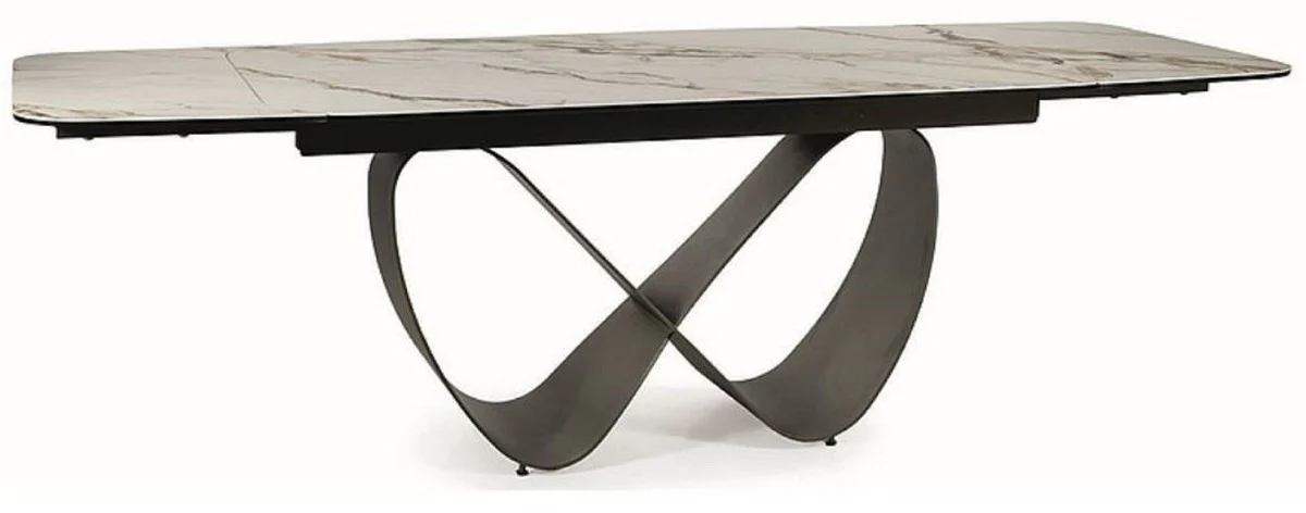 Luxus Esstisch Weiß / Braun / Matt Schwarz 160-240 x 95 x H. 76 cm - Ausziehbarer Küchentisch mit gehärteter Glaskeramik Tischplatte - Esszimmer Möbel - Luxus Möbel