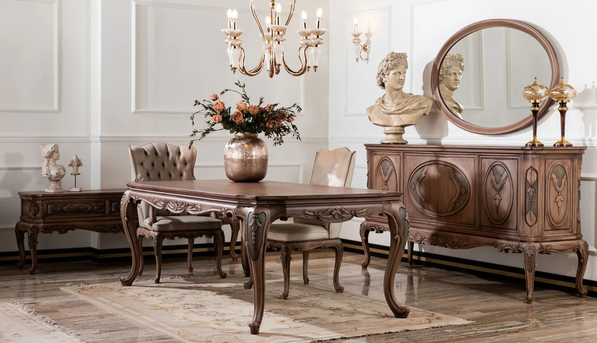 Luxus Barock Spiegel Braun - Ovaler Massivholz Wandspiegel im Barockstil - Barock Möbel