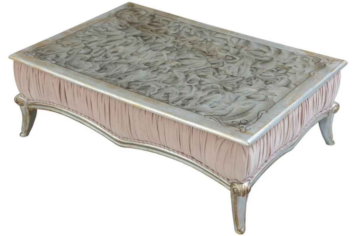 Luxus Barock Couchtisch Rosa / Silber / Schwarz / Gold 80 x 50 x H. 50 cm - Eleganter Wohnzimmertisch im Barockstil - Barock Möbel