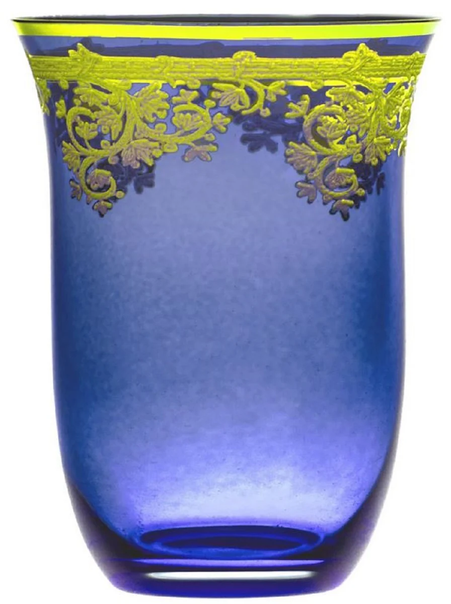 Luxus Barock Wasserglas 6er Set Blau / Gold Ø 9 x H. 12 cm - Handgefertigte und handbemalte Wassergläser - Biergläser - Weingläser - Hotel & Restaurant Accessoires - Luxus Qualität