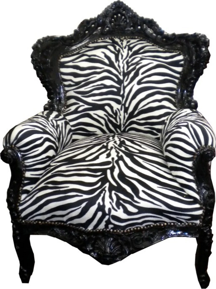 Barock Sessel King Zebra / Schwarz 85 x 85 x H. 120 cm - Antik Stil Möbel
