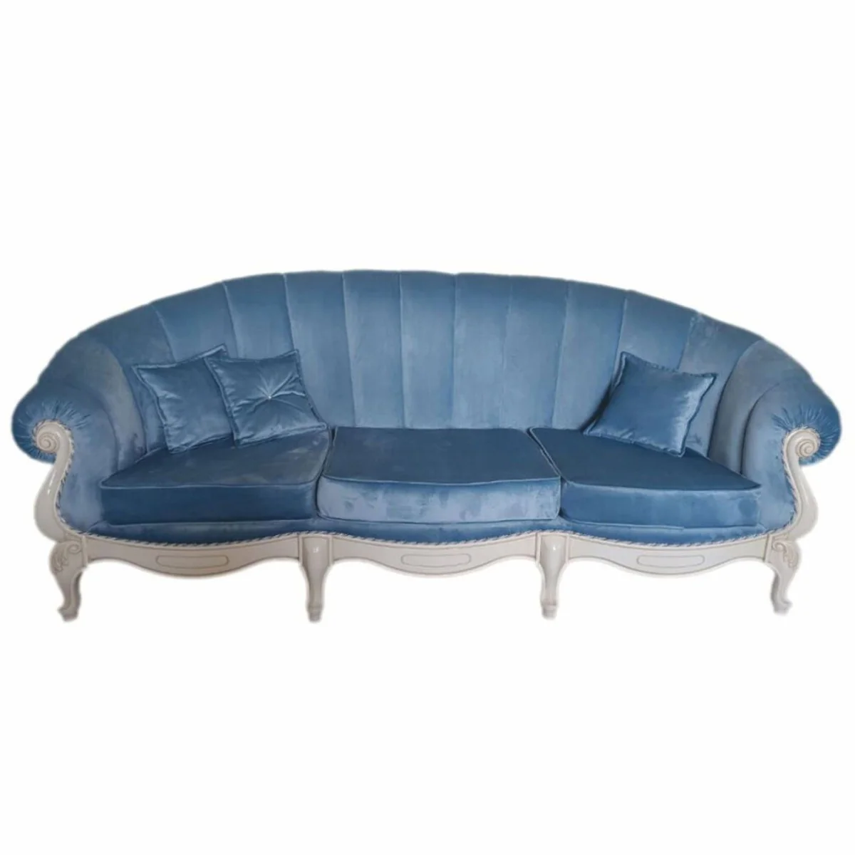 Luxus Barock Samt Sofa Hellblau / Grau 240 cm - Barockstil Wohnzimmer Möbel