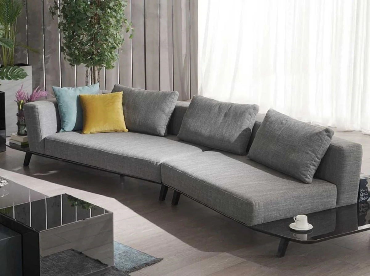 Luxus Sofa Grau / Schwarz 357 x 120 x H. 65 cm - Gebogenes Wohnzimmer Sofa - Hotel Sofa - Wohnzimmer Möbel - Hotel Möbel - Luxus Möbel - Luxus Einrichtung