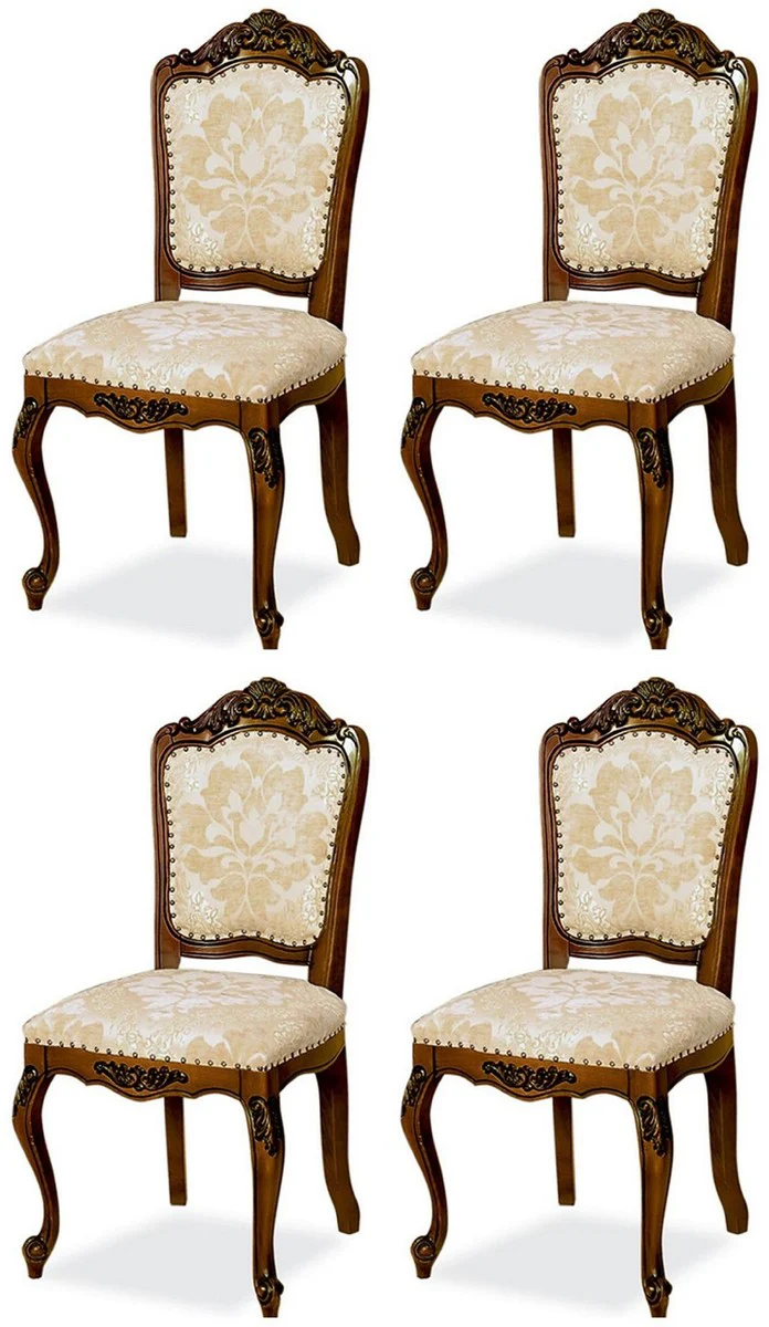 Luxus Barock Esszimmer Stuhl 4er Set Beige / Braun H. 103 cm - Barock Esszimmer Möbel