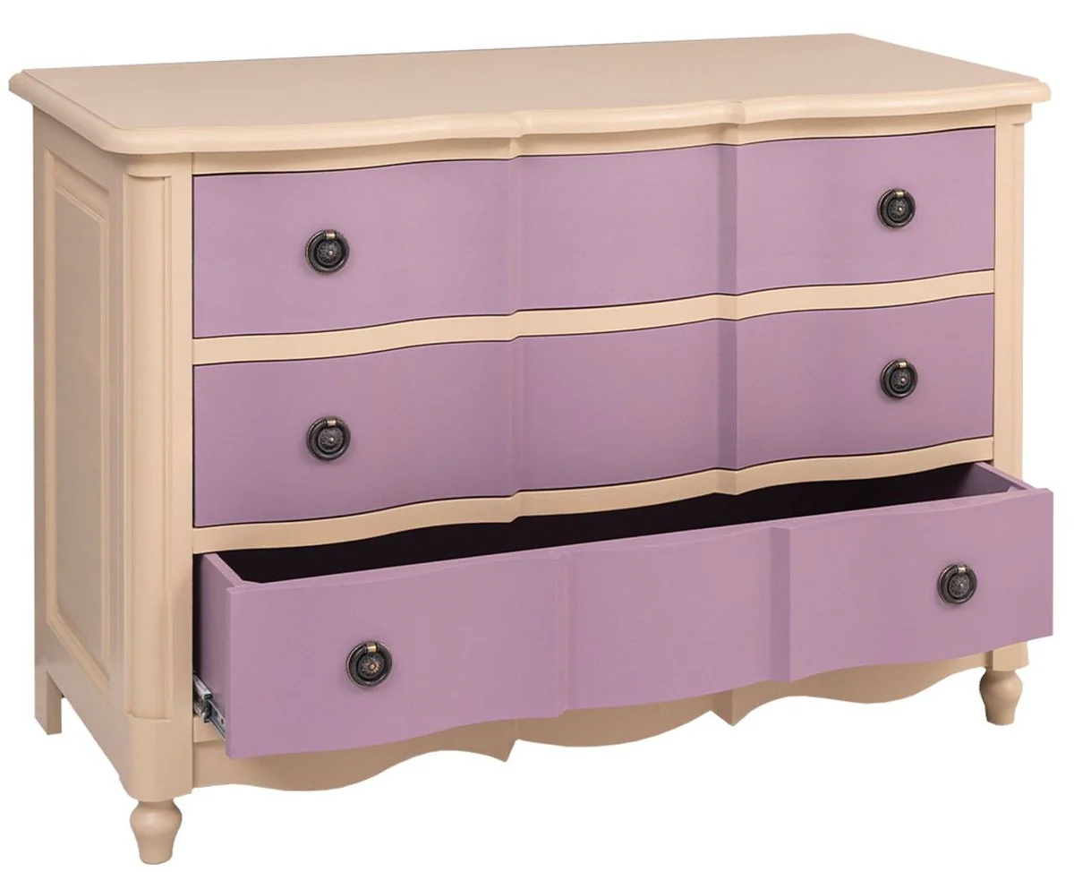 Landhausstil Kommode mit 3 Schubladen Beige / Lila 130 cm - Landhausstil Möbel