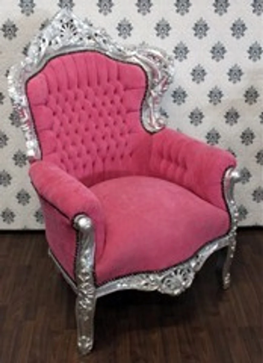 Barock Sessel King Rosa/Silber
