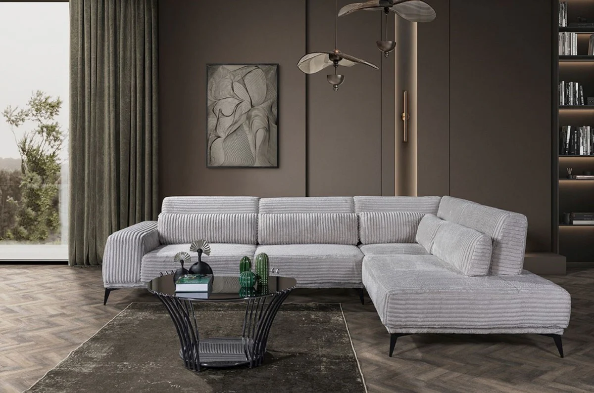 Luxus Ecksofa mit verstellbaren Rückenlehnen Grau / Schwarz 330 x 240 cm