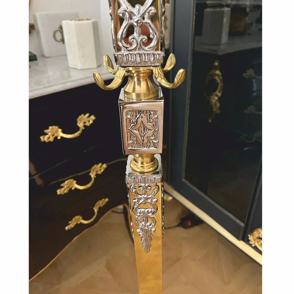 Luxus Barock Garderobenständer Gold / Silber H. 180 cm - Made in Italy