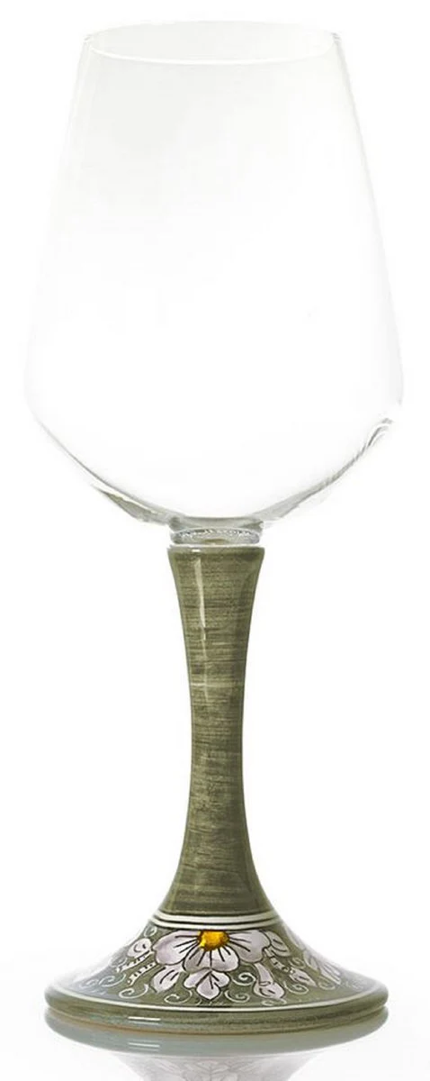 Luxus Weinglas 6er Set Olivgrün / Mehrfarbig H. 23,5 cm - Handgefertigte & handbemalte Weingläser - Hotel & Restaurant Accessoires - Luxus Qualität - Made in Italy