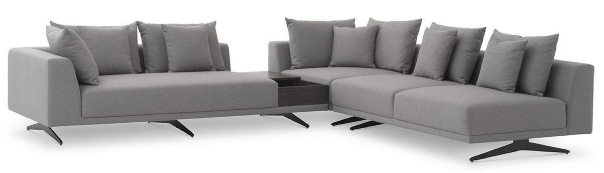 Luxus Ecksofa Grau / Schwarz 340 x 292 x H. 64 cm - Edles Wohnzimmer Sofa mit Kissen - Luxus Möbel - Luxus Qualität