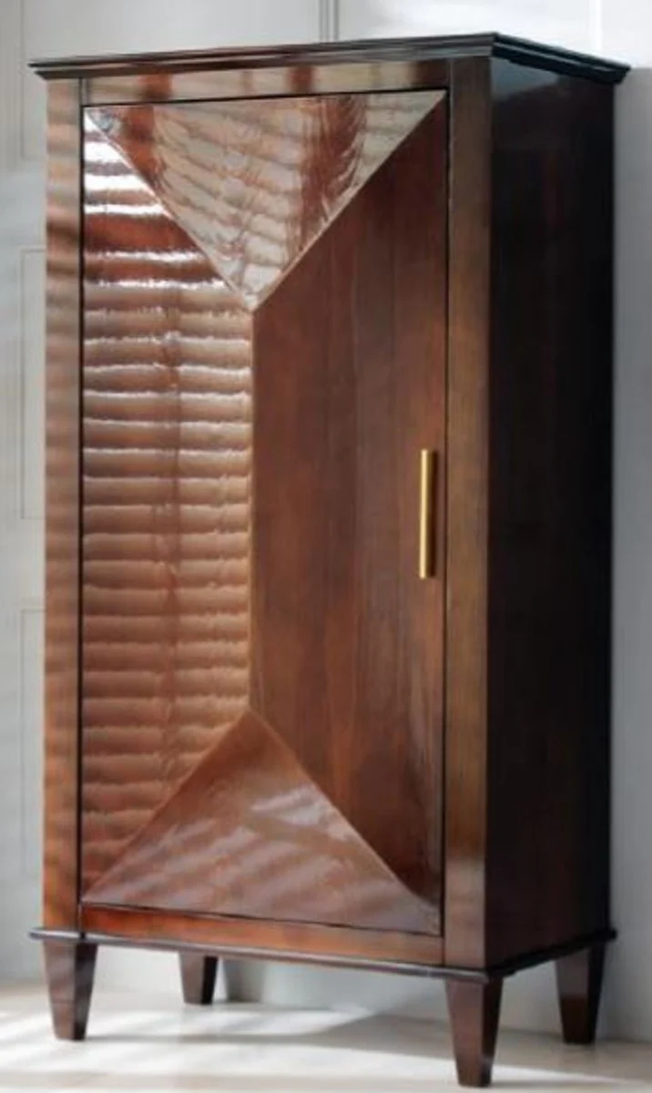Luxus Neoklassik Massivholz Schrank Braun / Gold 79 x 45 x H. 147 cm - Wohnzimmerschrank mit Tür - Wohnzimmer Möbel