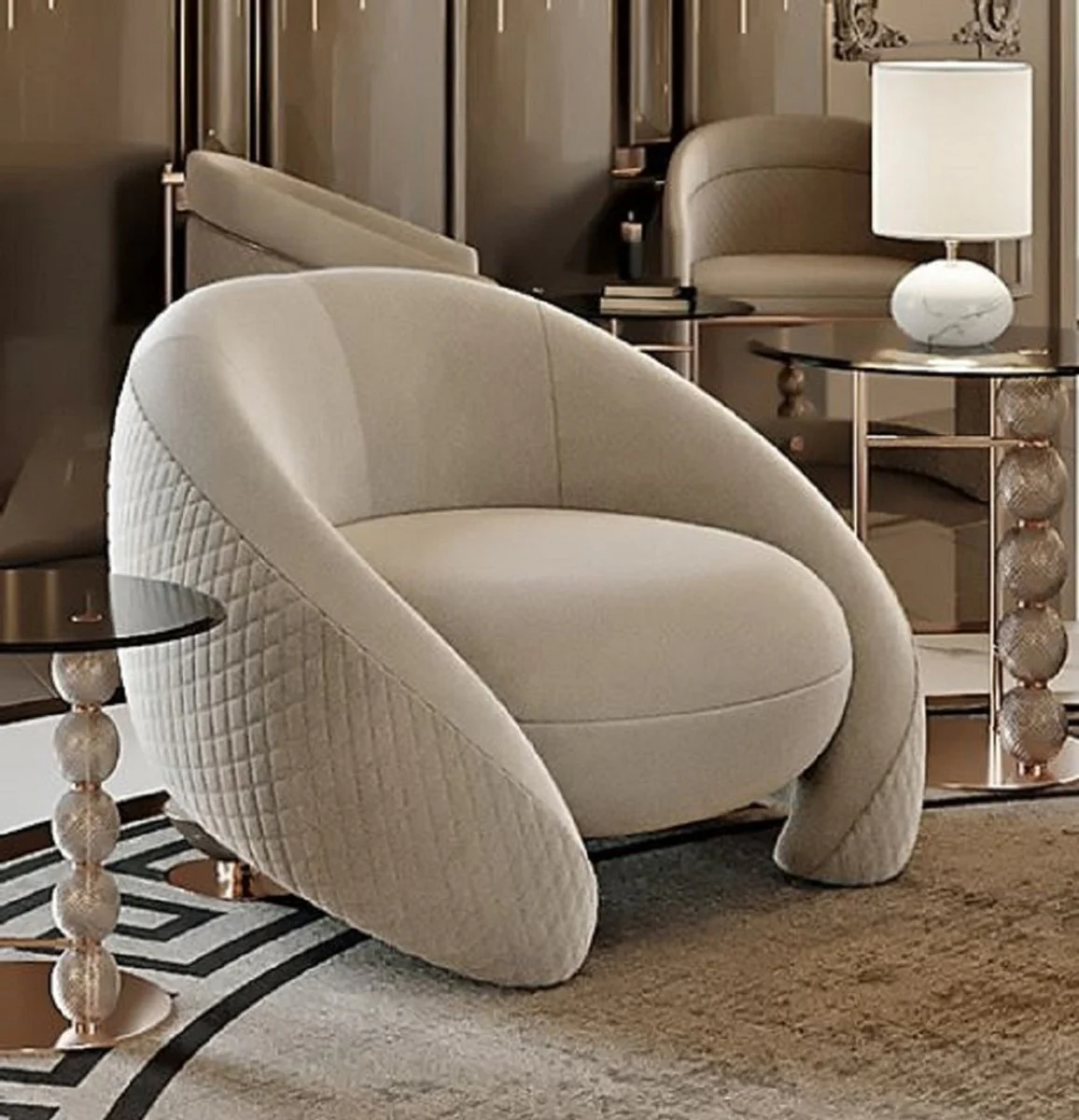 Luxus Wohnzimmer Set Hellgrau / Kupfer / Schwarz - 2 Luxus Sofas & 2 Luxus Sessel & 1 Luxus Couchtisch & 2 Luxus Beistelltische - Wohnzimmer Möbel - Luxus Möbel