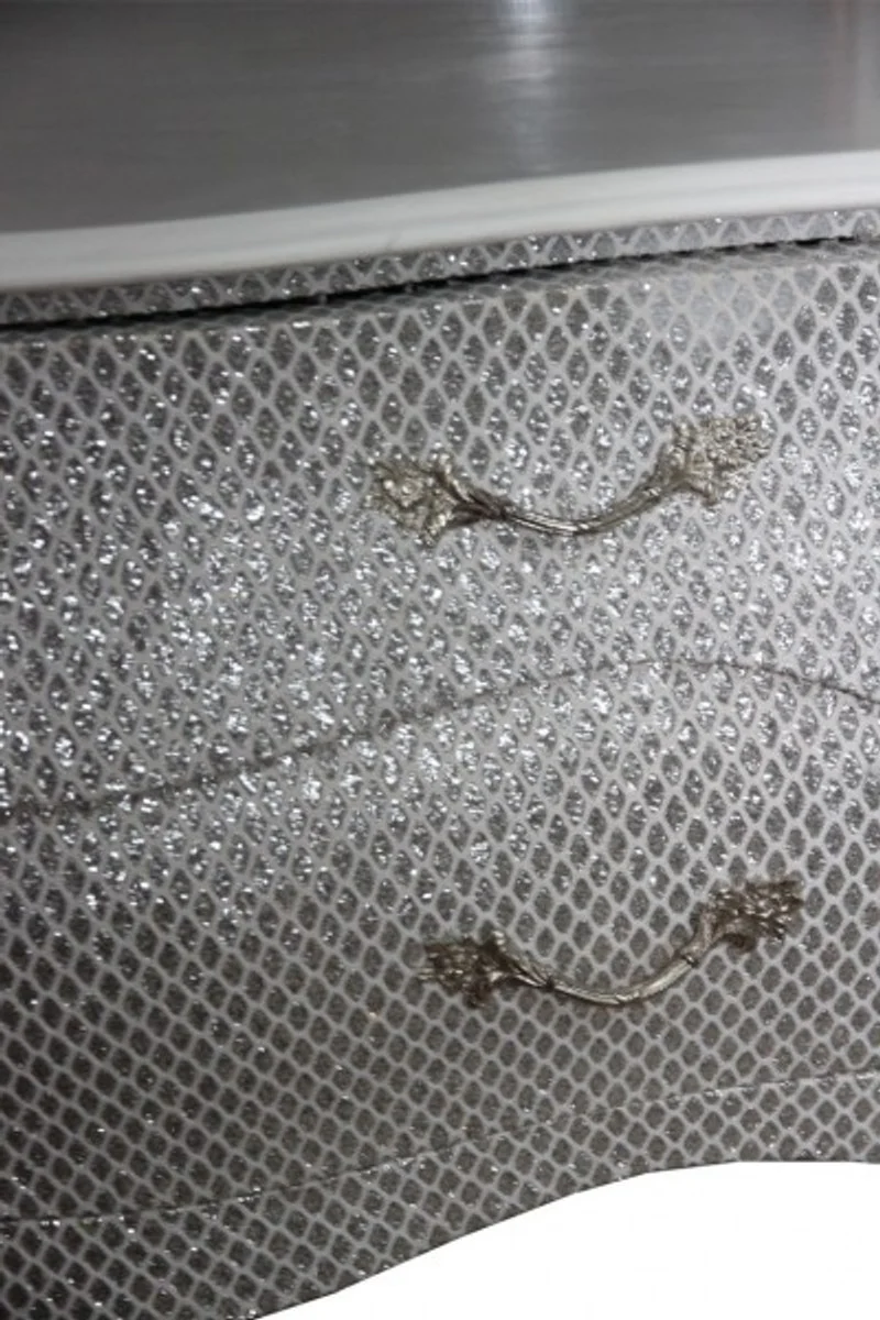 Barock Kommode Weiß / Glitzerlook 120cm