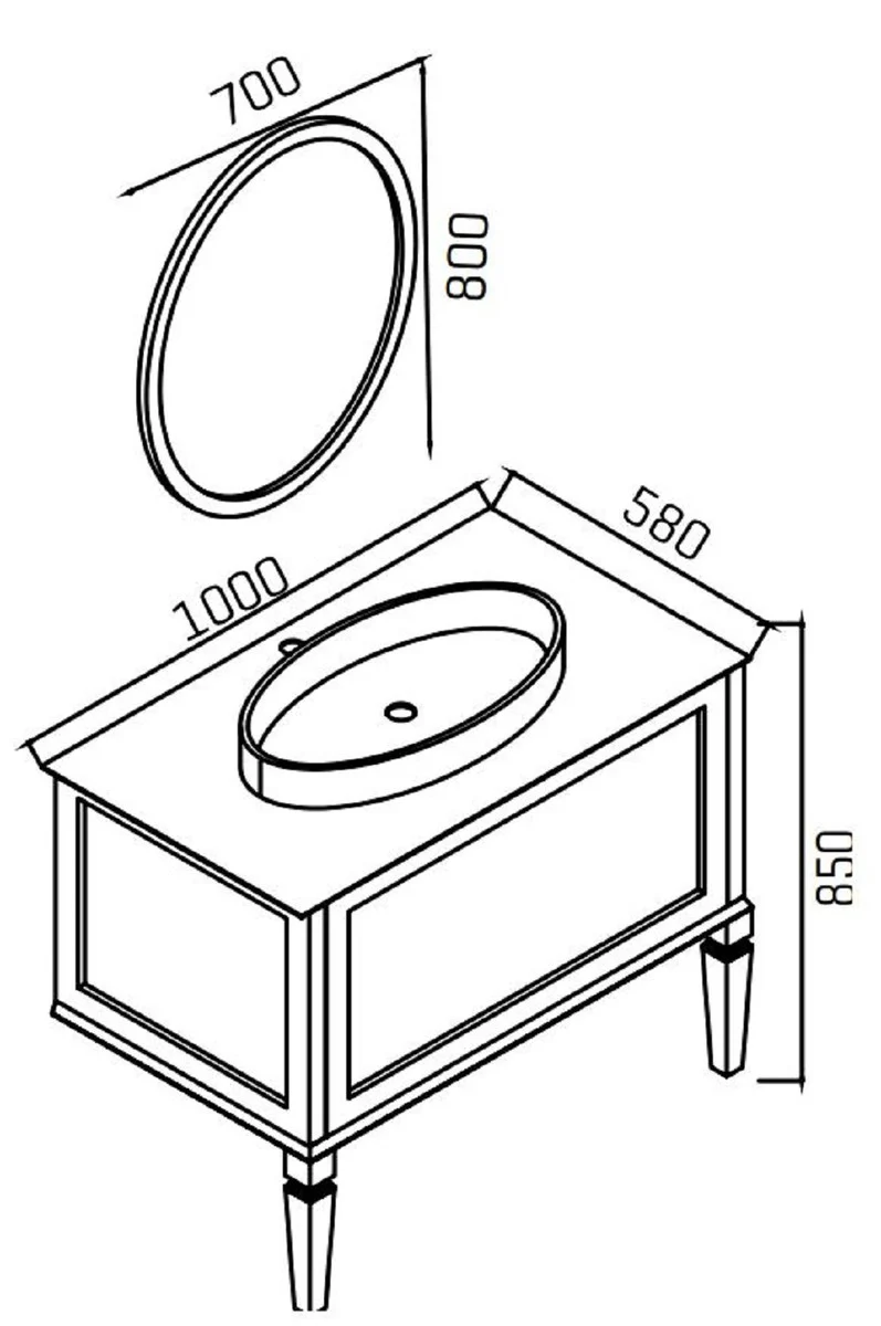 Luxus Barock Badezimmer Set Matt Grau / Weiß - 1 Barock Waschtisch mit Keramik Waschbecken & 1 Barock LED Wandspiegel - Barock Badezimmer Möbel