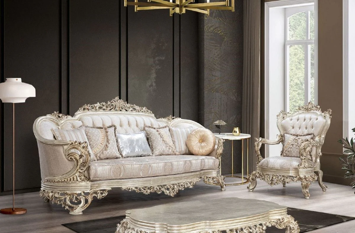 Luxus Barock Couchtisch Antik Gold - Handgefertigter Massivholz Wohnzimmertisch im Barockstil - Barock Wohnzimmer Möbel - Edel & Prunkvoll