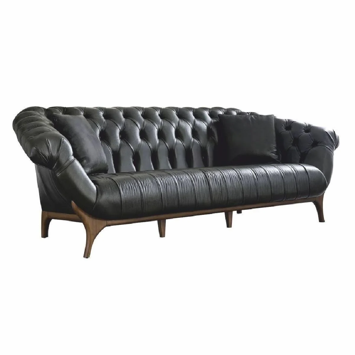 Luxus Chesterfield Echtleder Sofa Dunkelgrün / Braun 270 cm - Echtleder Möbel