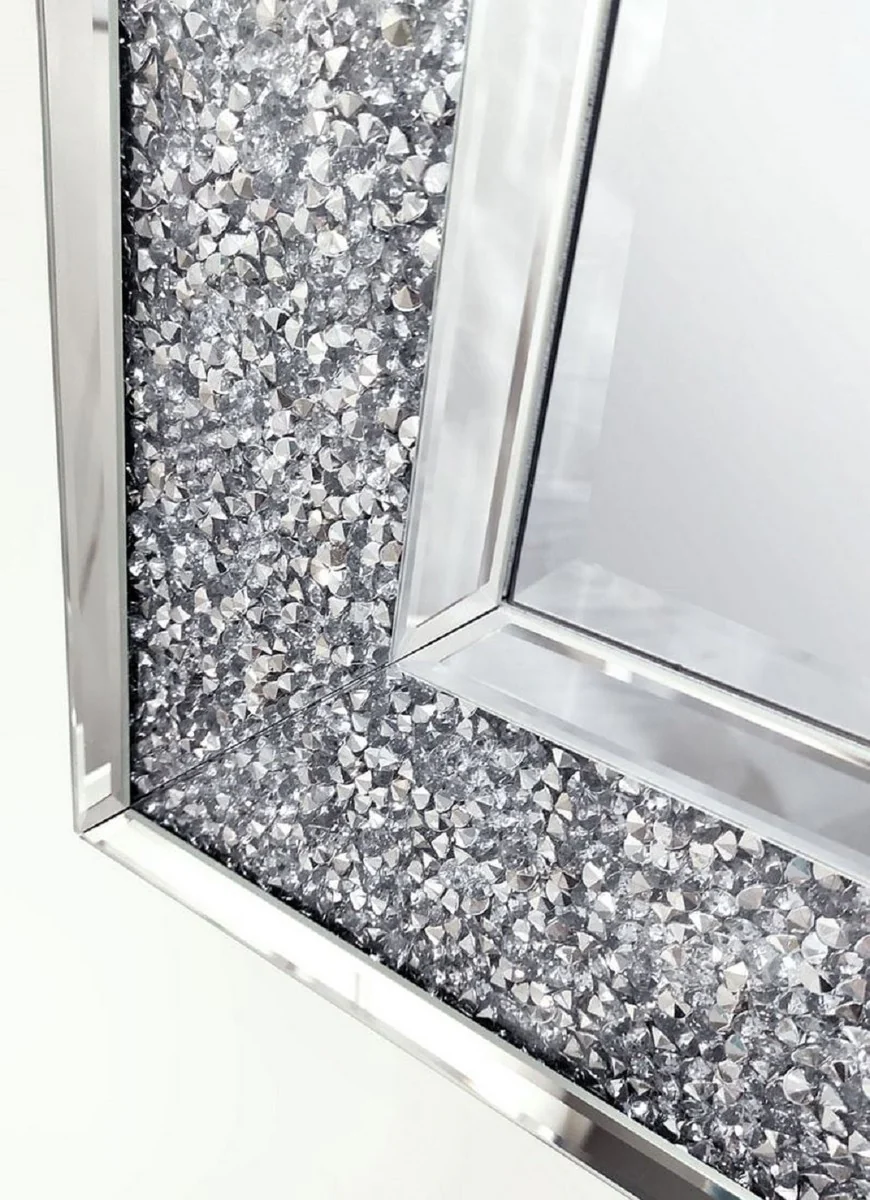 Designer Kristall Wandspiegel 80 x 3 x H. 120 cm - Rechteckiger Spiegel mit dekorativen Glaskristallen - Wohnzimmer Spiegel - Schlafzimmer Spiegel - Garderoben Spiegel - Luxus Möbel